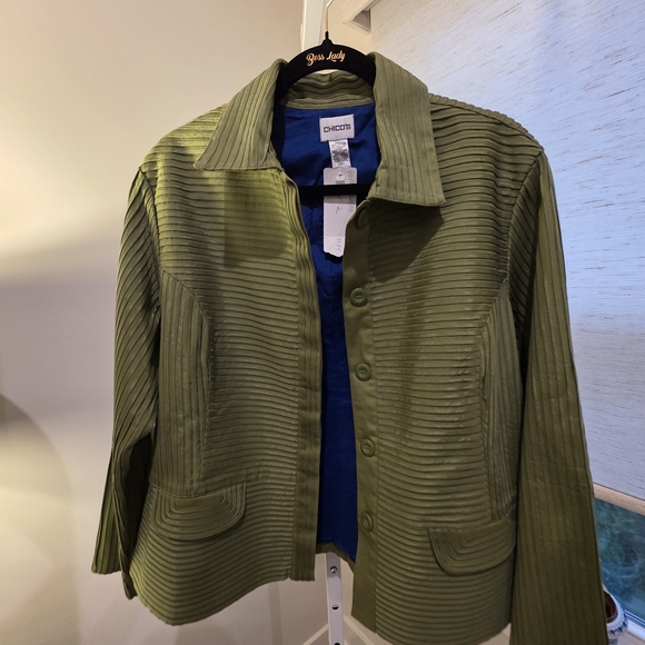 Chico's Olive Ribbed Zip-Front Jacket - Picture 10 of 10